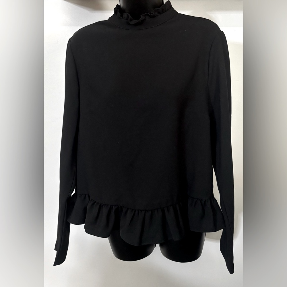 Code X Mode  Womens Black Ruffle High Neck Top Goth Emo Dark Blouse L